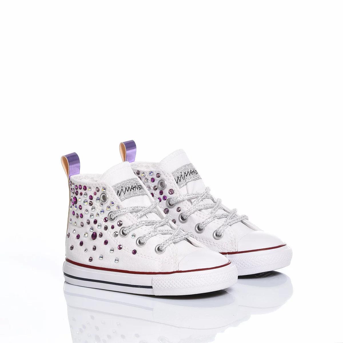 Sneakers bianche neonata con strass, accessori moda premaman eleganti