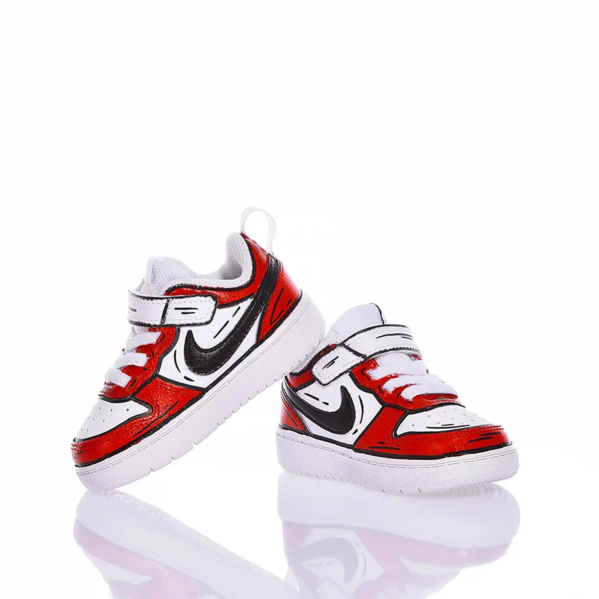 Scarpe da ginnastica bimbo bianche e rosse con chiusura a strappo, stile sportivo moderno