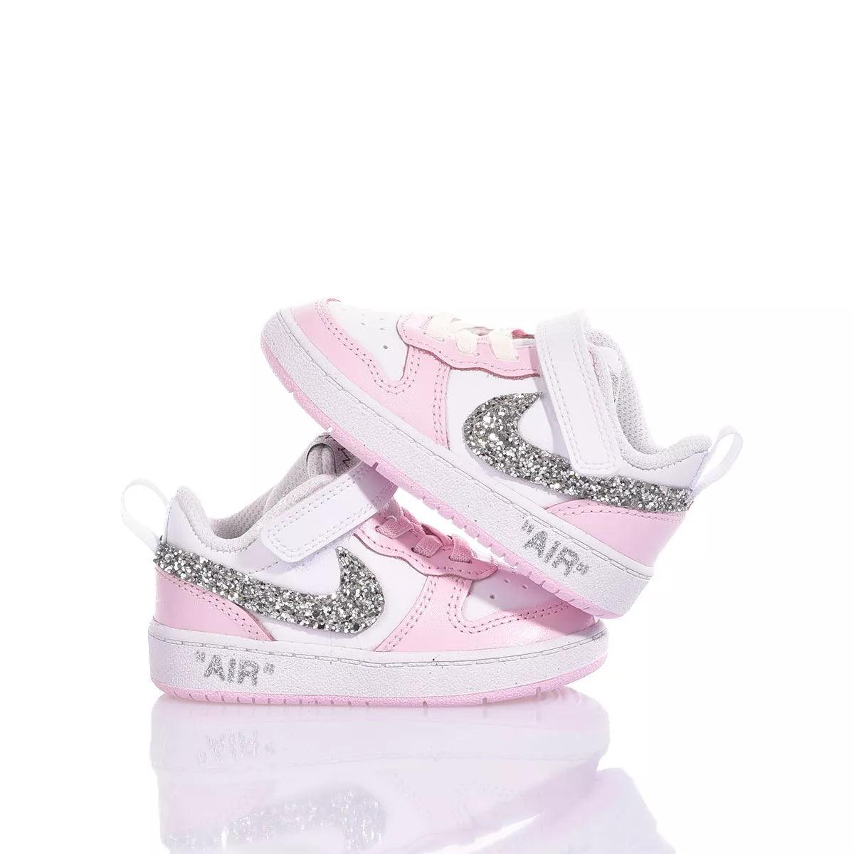 Scarpe bambina rosa e bianche con glitter, ideali per outfit premaman alla moda