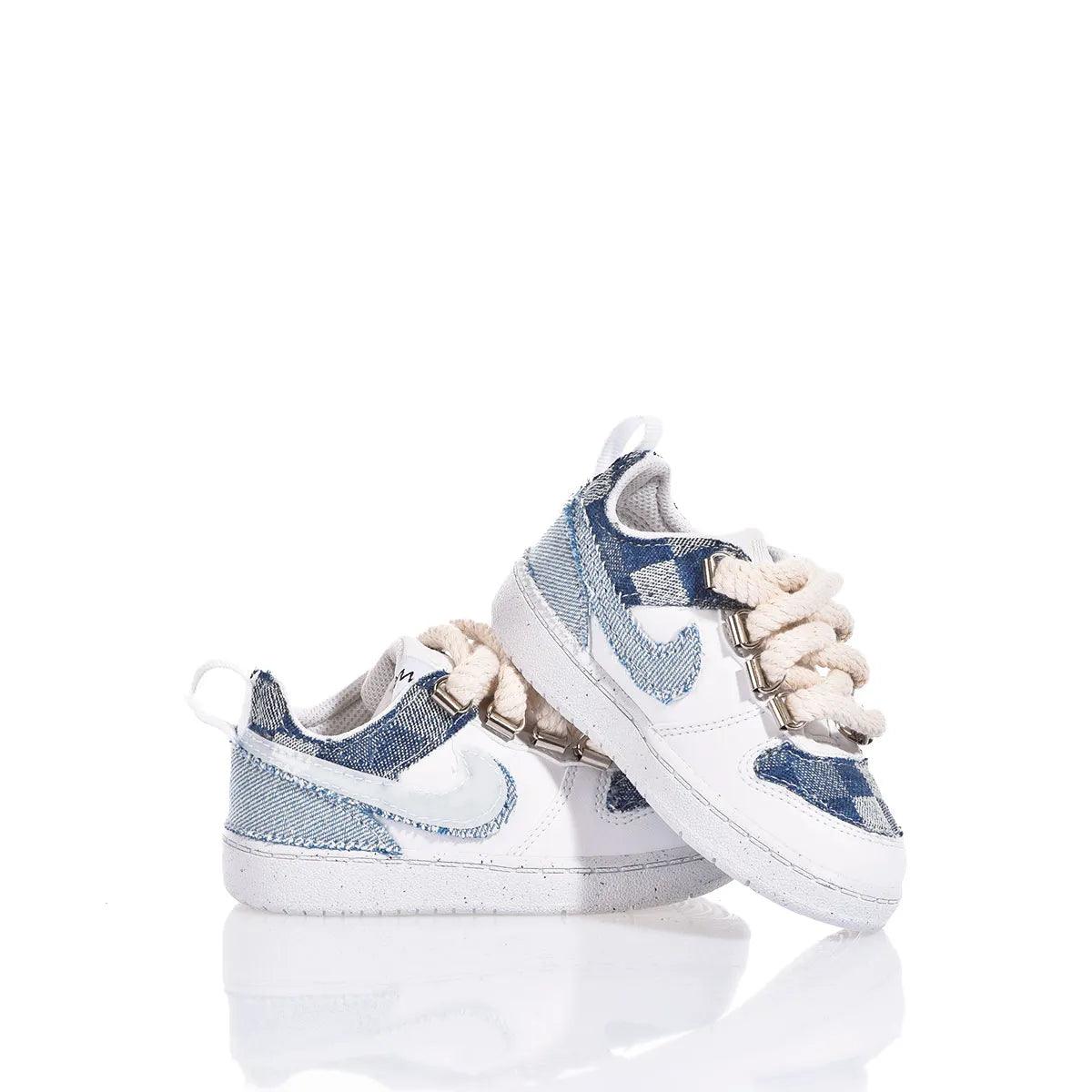 Scarpine neonato denim bianche e blu, accessorio per abbigliamento premaman