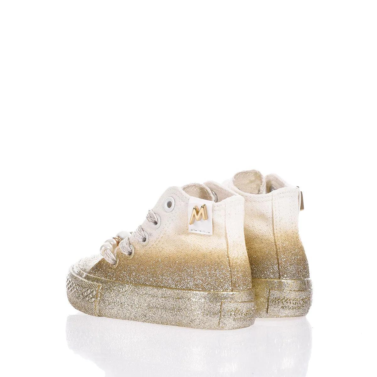 Sneakers premaman glitter oro e bianche, calzature moda per gravidanza