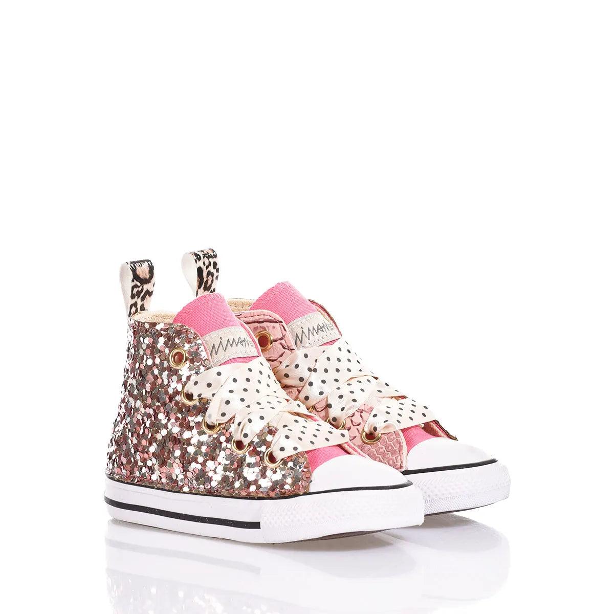 Sneakers moda bimba con glitter e pois, scarpe per outfit premaman eleganti e casual