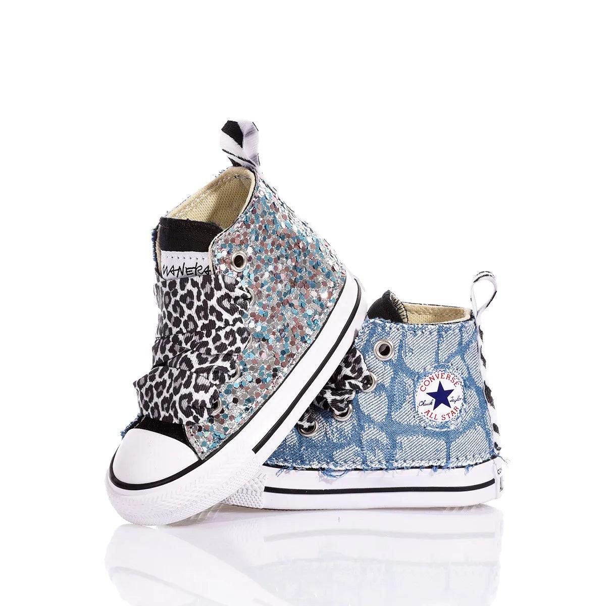Sneakers per bambini con glitter e stampa animalier, ideali per outfit premaman alla moda.