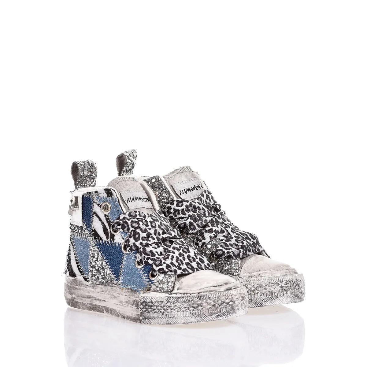 Sneakers moda donna con stampa animalier e glitter, ideali per abbigliamento premaman casual