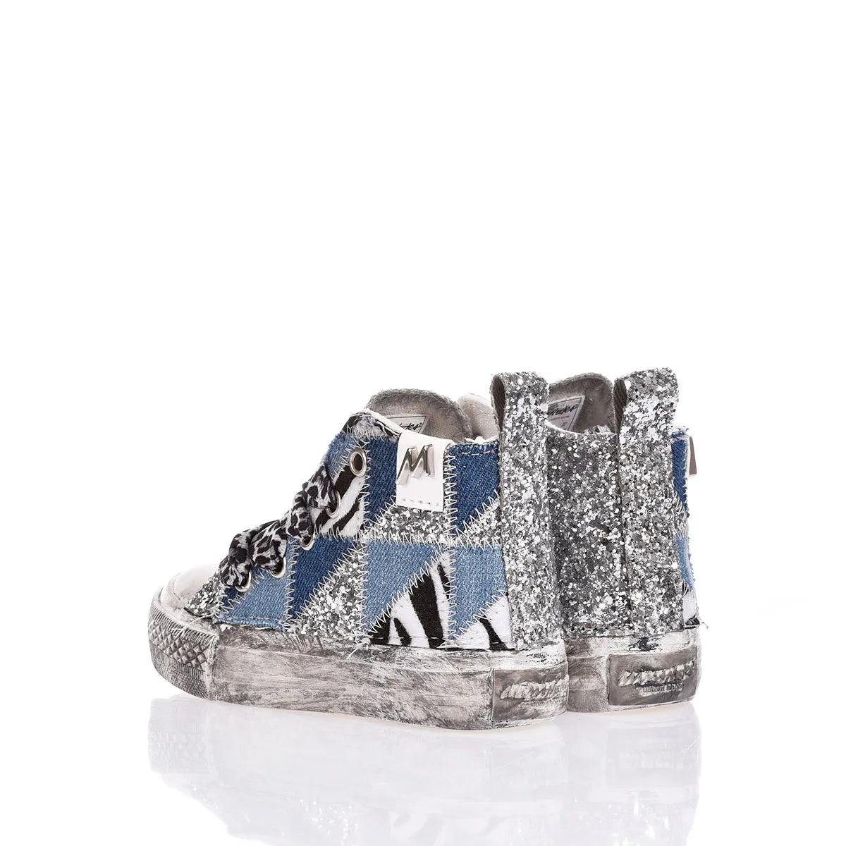 Sneakers patchwork glitter, moda per donne premaman, scarpa alla moda per gravidanza