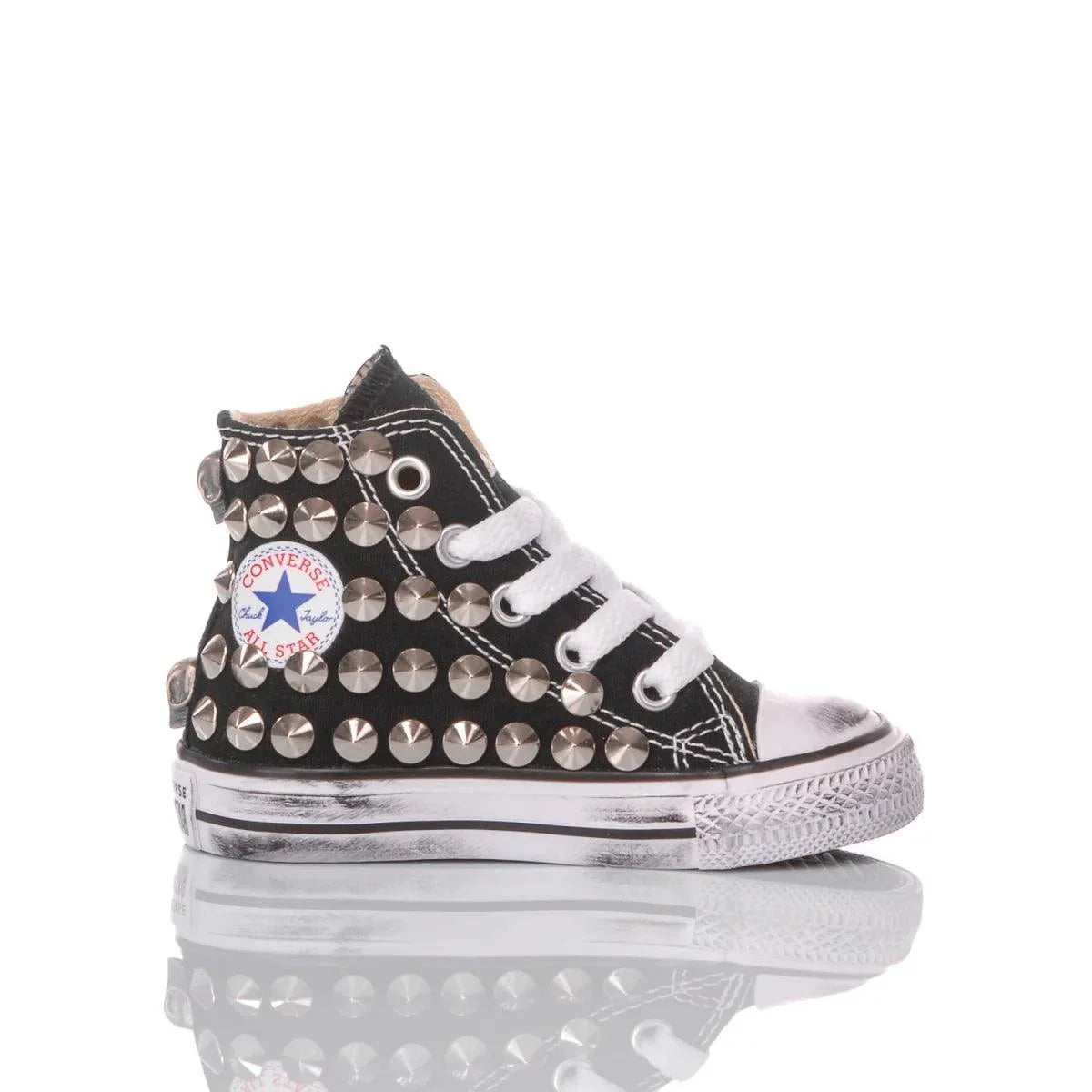 Scarpa nera bambino stile sneakers con borchie argento, moda bimbo, non premaman