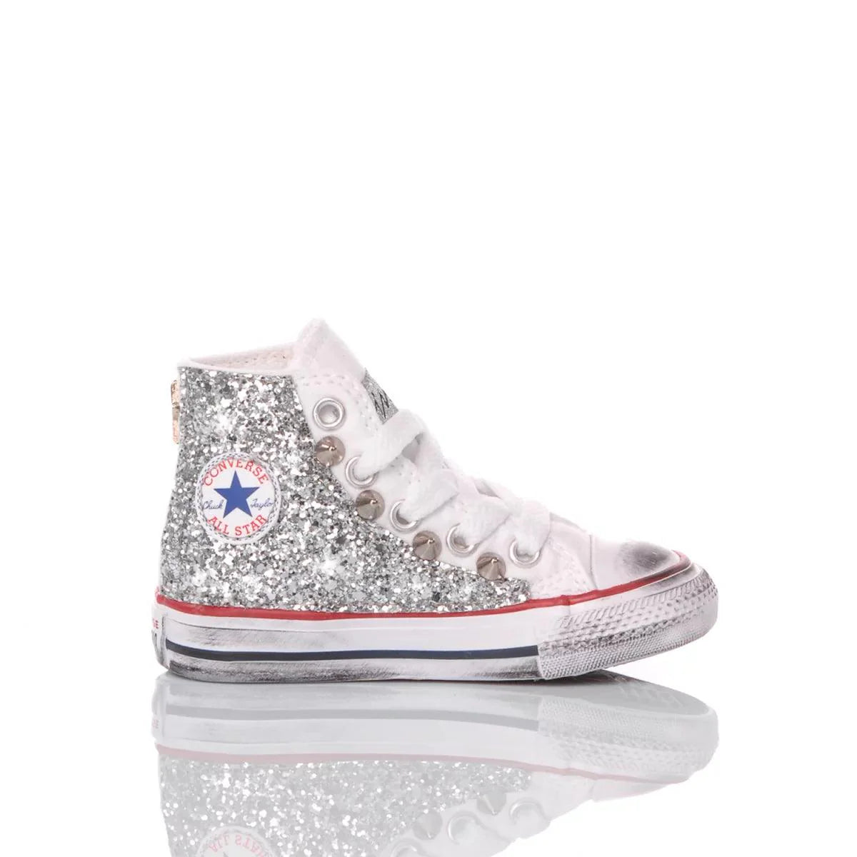 Sneaker alta argento glitterata per bambini, ideale per abbigliamento premaman neonato