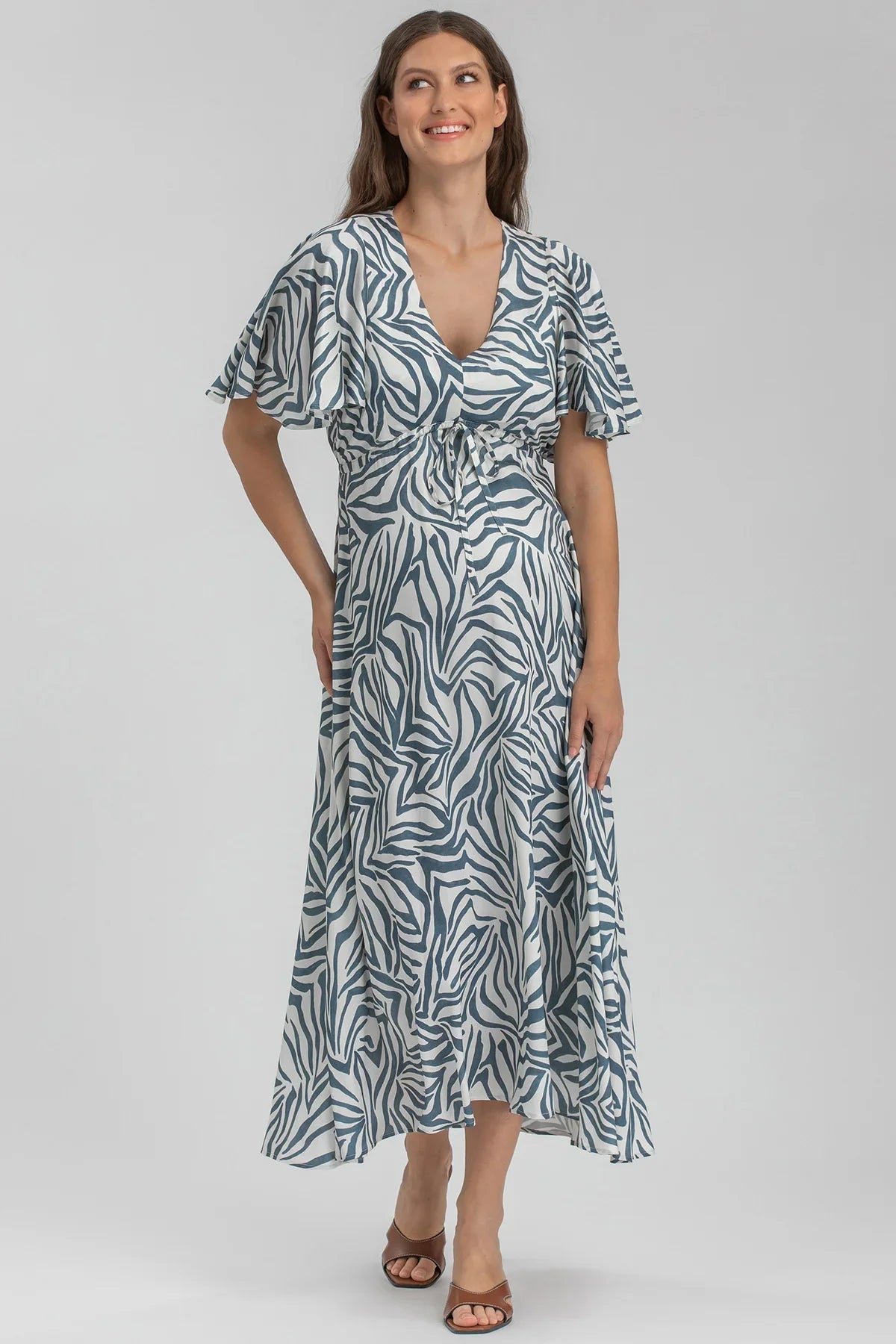 Abito premaman lungo fantasia zebrata, maniche corte, vestito elegante gravidanza