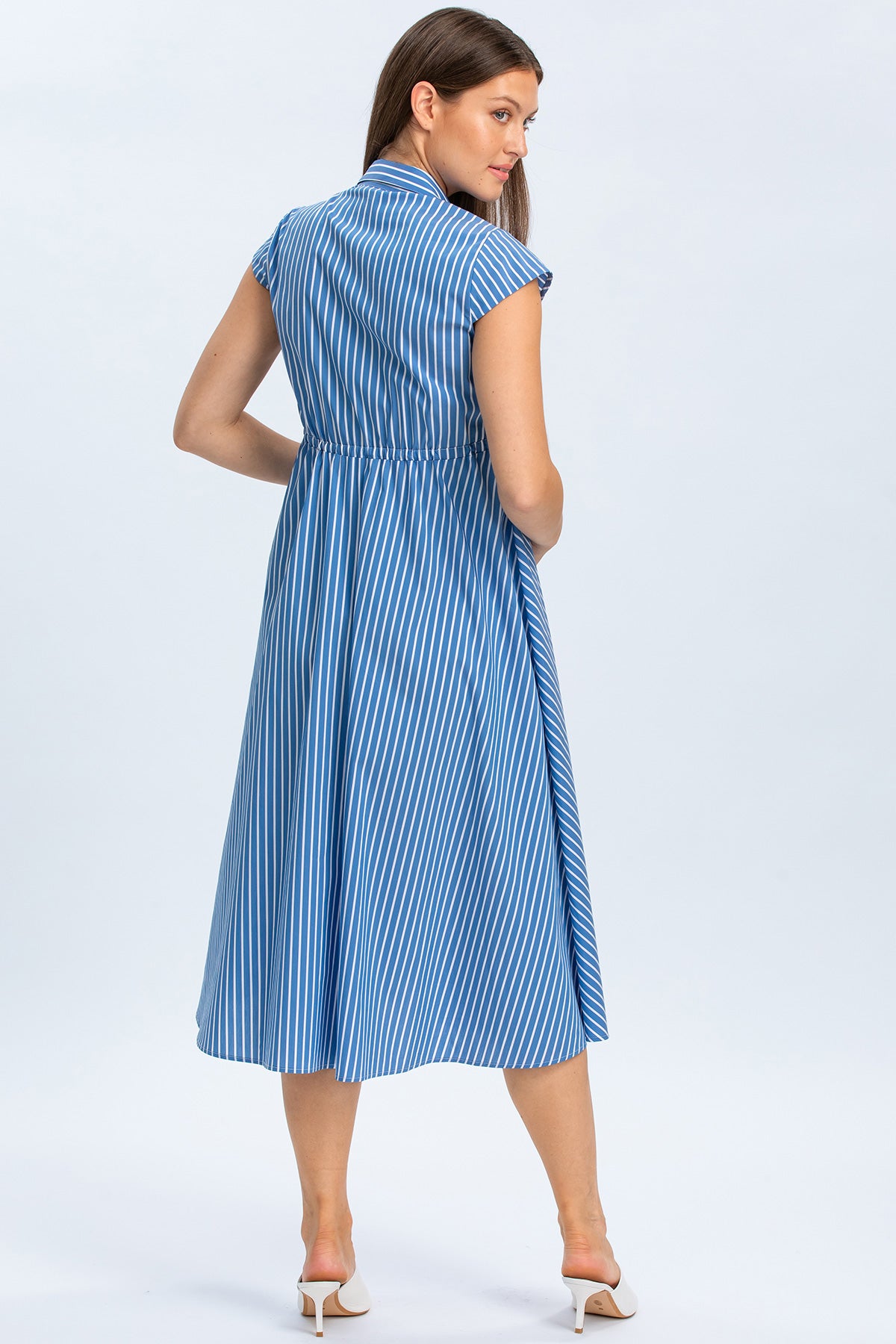CELESTE | Maternity Shirt Dress in Blue Striped Cotton