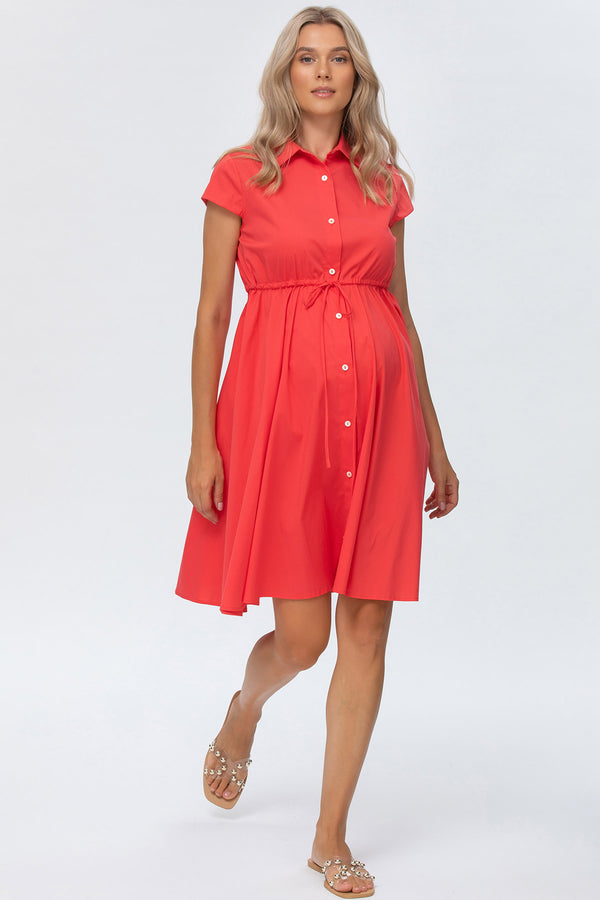 VIOLA | Red Maternity Dress in Cotton