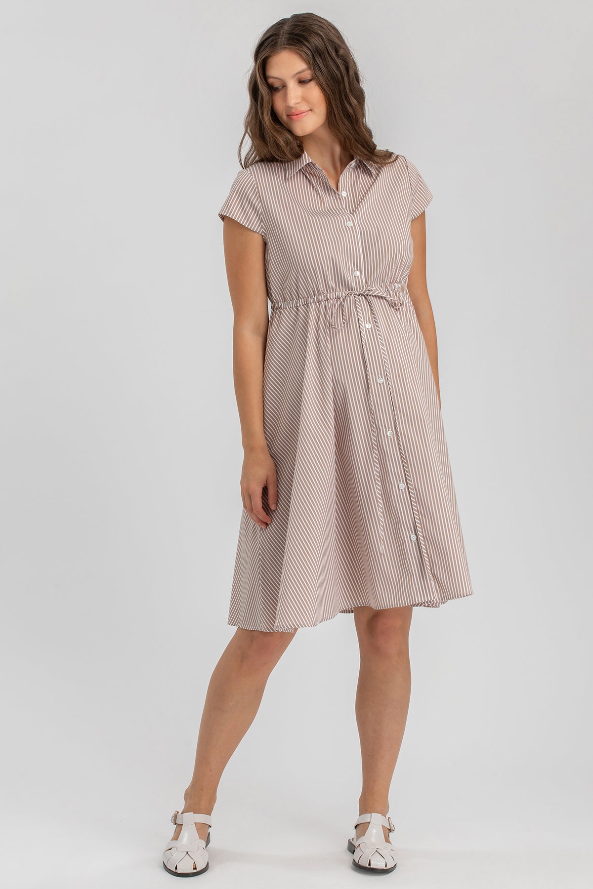 VIOLA | Abito Premaman in Cotone a Righe Beige