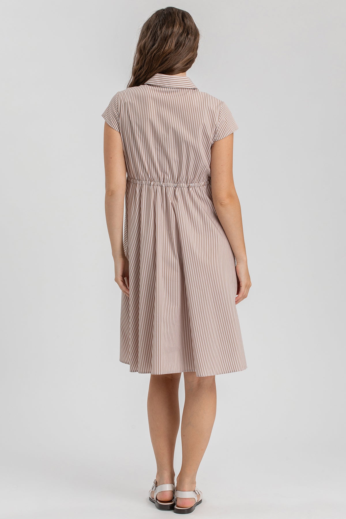 VIOLA | Beige-Striped Cotton Maternity Dress