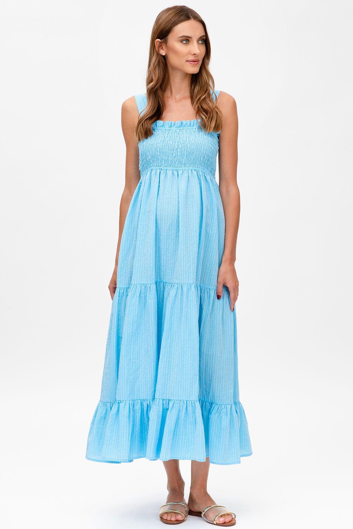 HOLLY | Abito Premaman Lungo in Cotone Goffrato Color Azzurro - Pietro Brunelli