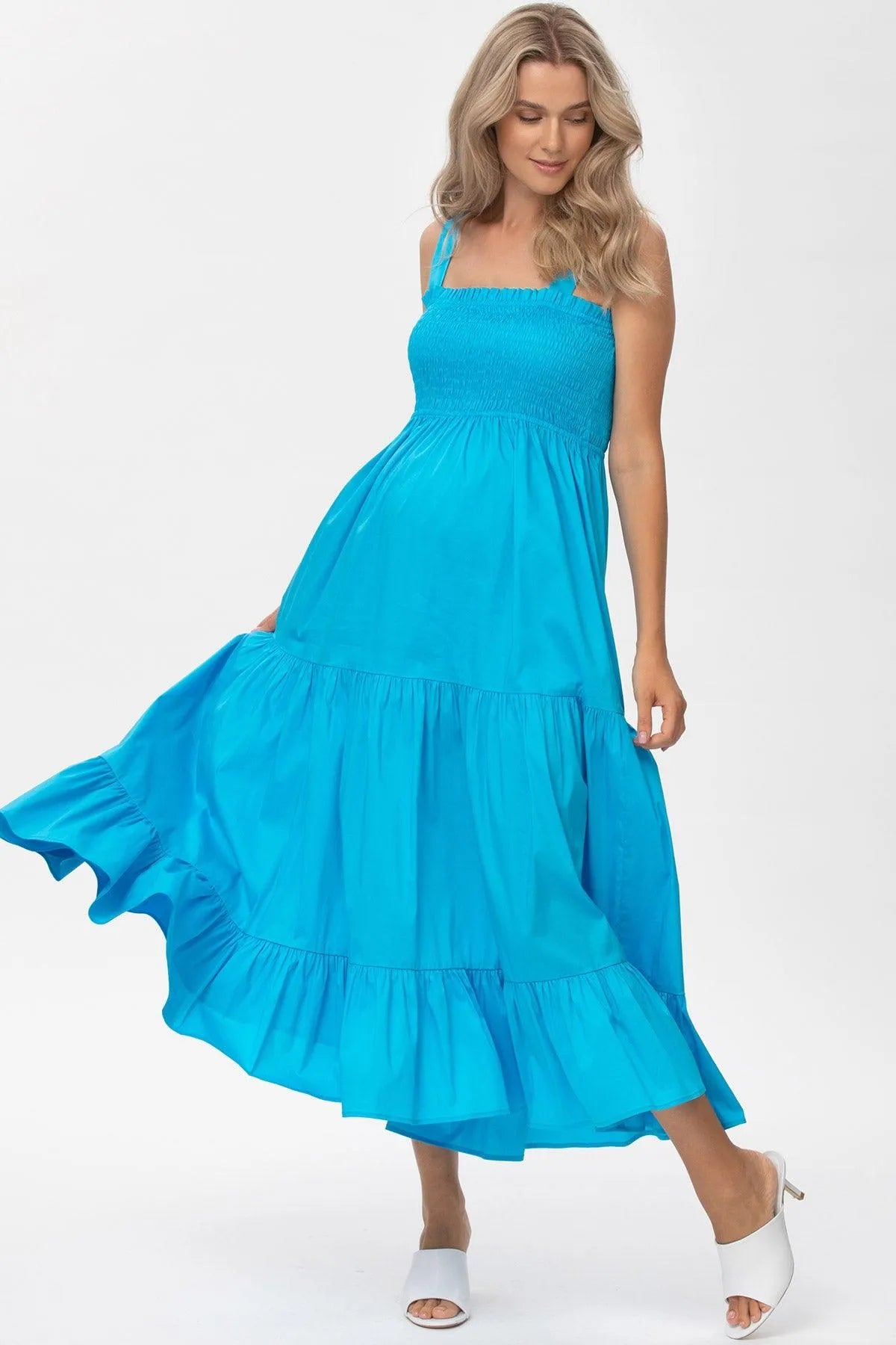 blue pink maternity dress Blue Maxi Maternity Dress in Poplin