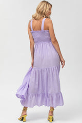 HOLLY | Maxi Maternity Dress in Purple Seersucker Cotton