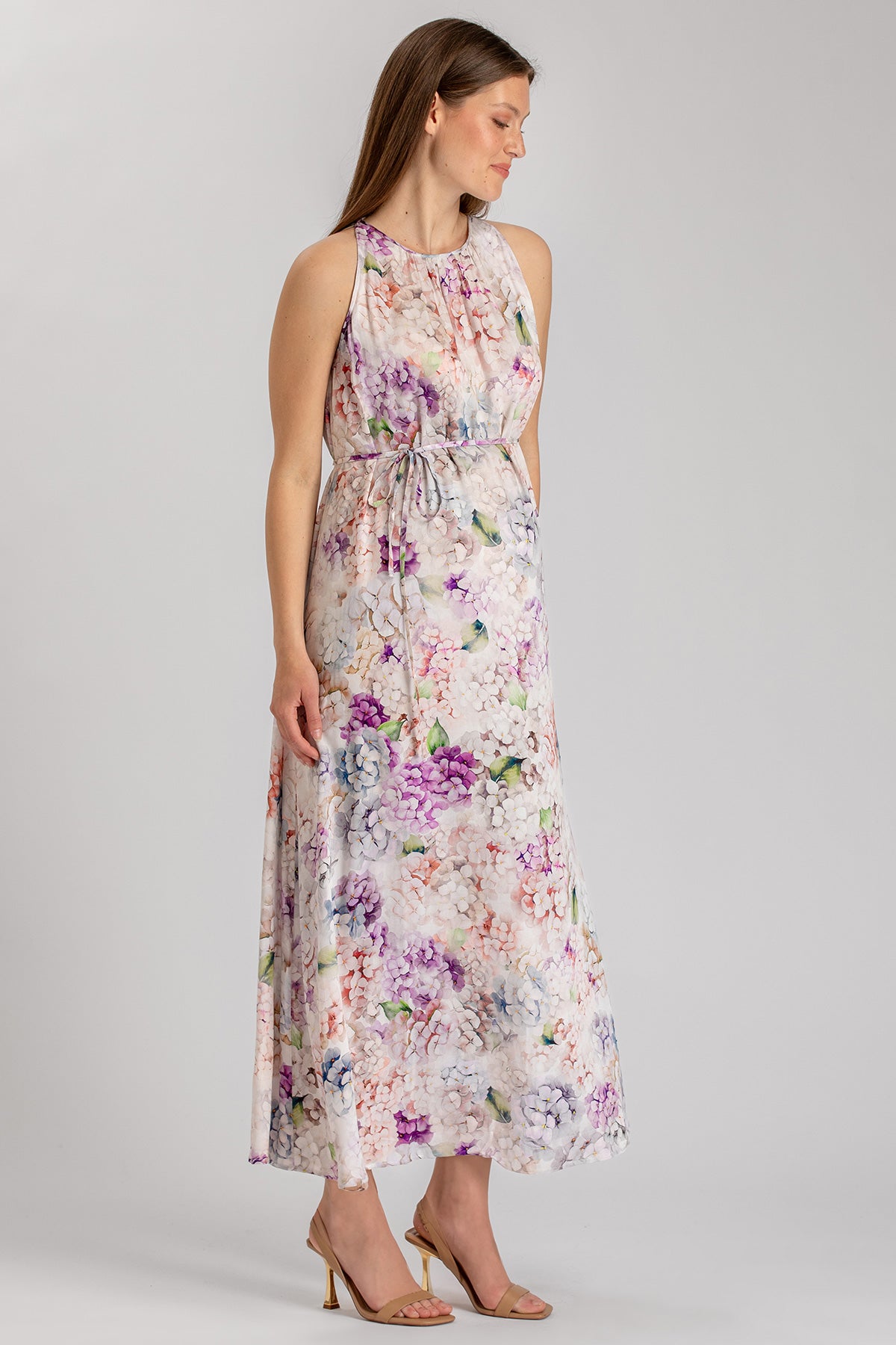 Abito premaman lungo floreale smanicato, vestito premaman elegante per gravidanza