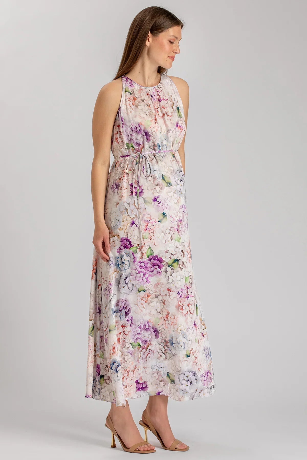 Abito premaman lungo floreale smanicato, vestito premaman elegante per gravidanza