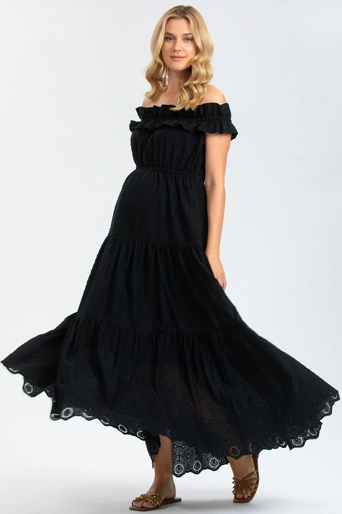 Black Maxi Maternity Dress in Sangallo Lace | CHARLOTTE Black Maxi Maternity Dress in Sangallo Lace | CHARLOTTE