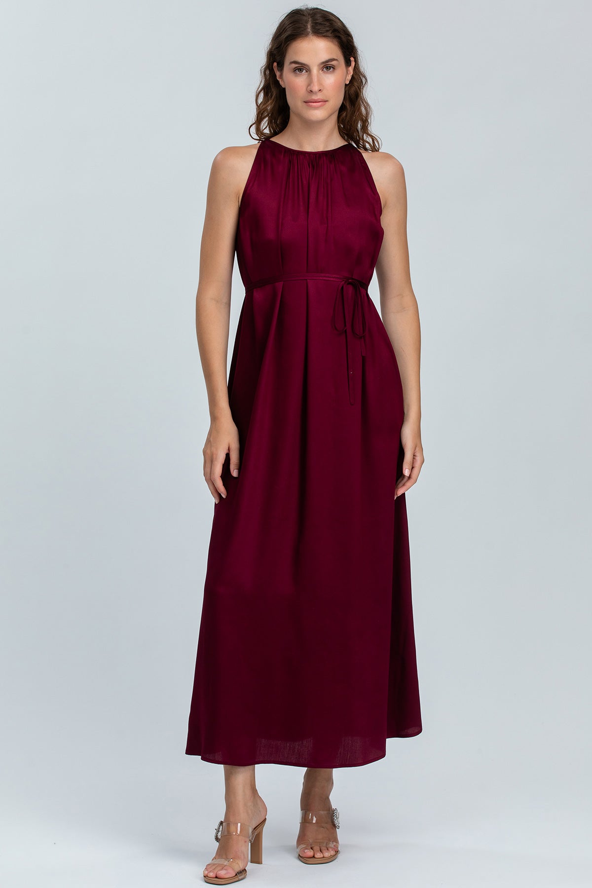 CLARISSA | Maxi Abito Borgogna con Cintura Rimovibile
