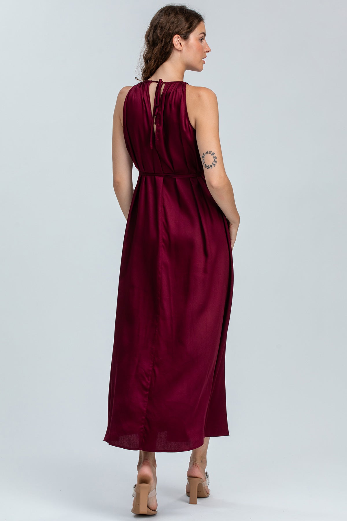 CLARISSA | Ruby Wine Maxi Dress with Removable Belt
