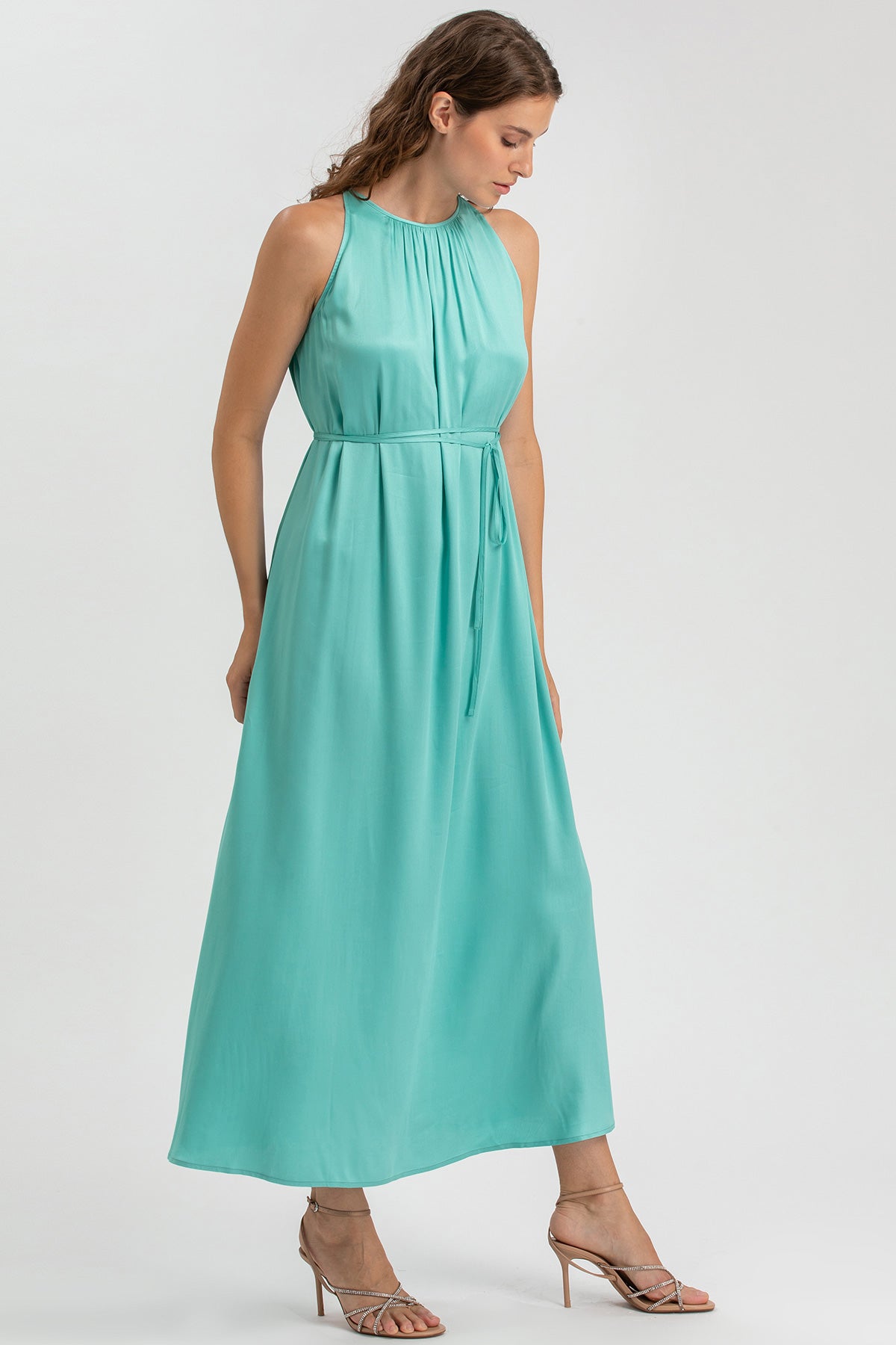 CLARISSA | Aqua Green Maxi Dress with Removable Belt