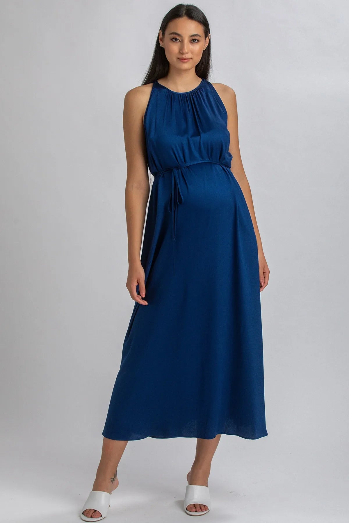 blue maternity maxi dress Maternity Maxi Dress with Removable Belt
