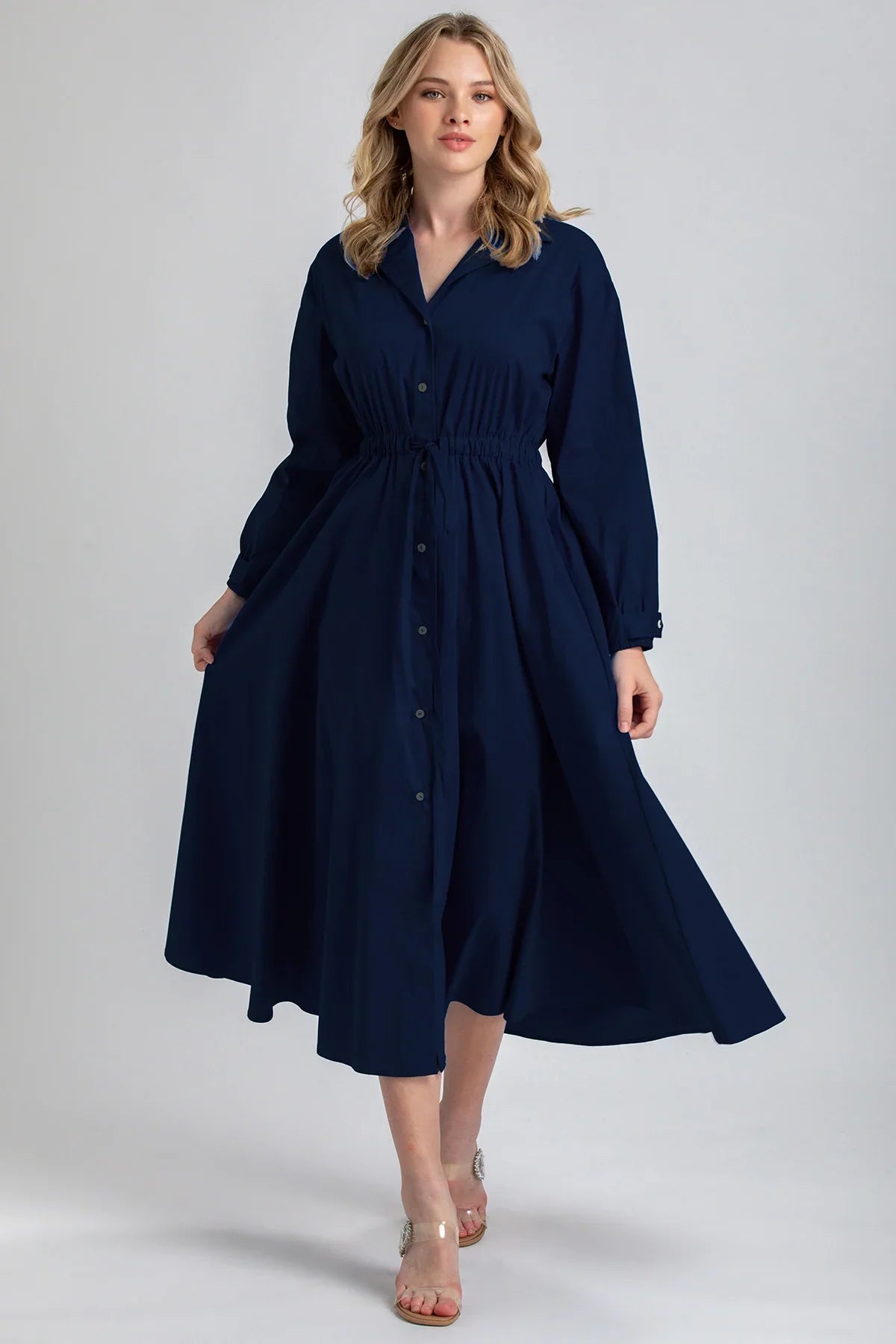 ALTHEA | Maxi Abito a Camicia Blu Scuro
