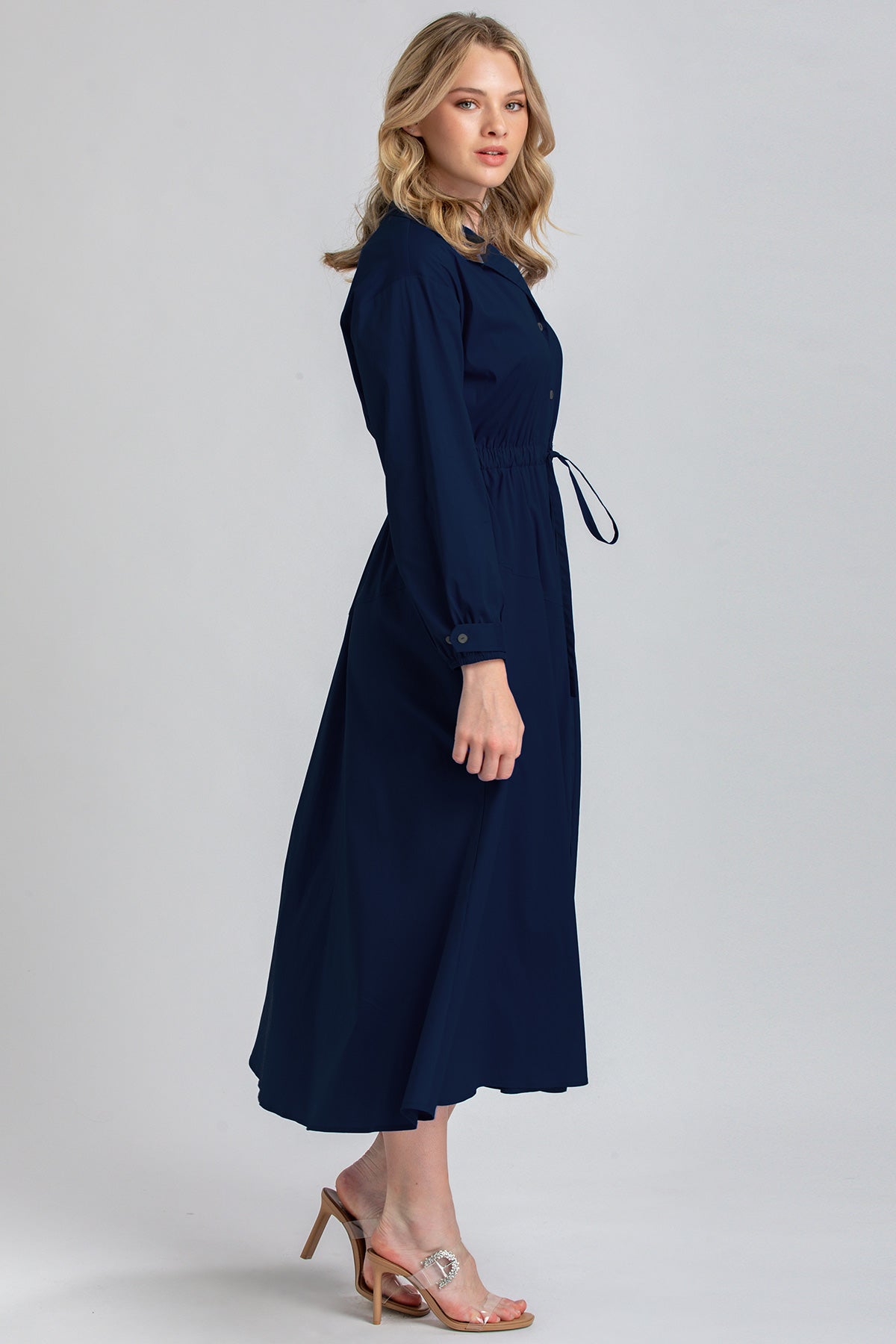 ALTHEA | Navy Blue Maxi Shirt Dress