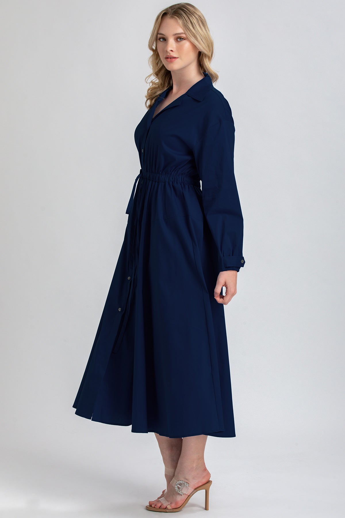 ALTHEA | Navy Blue Maxi Shirt Dress