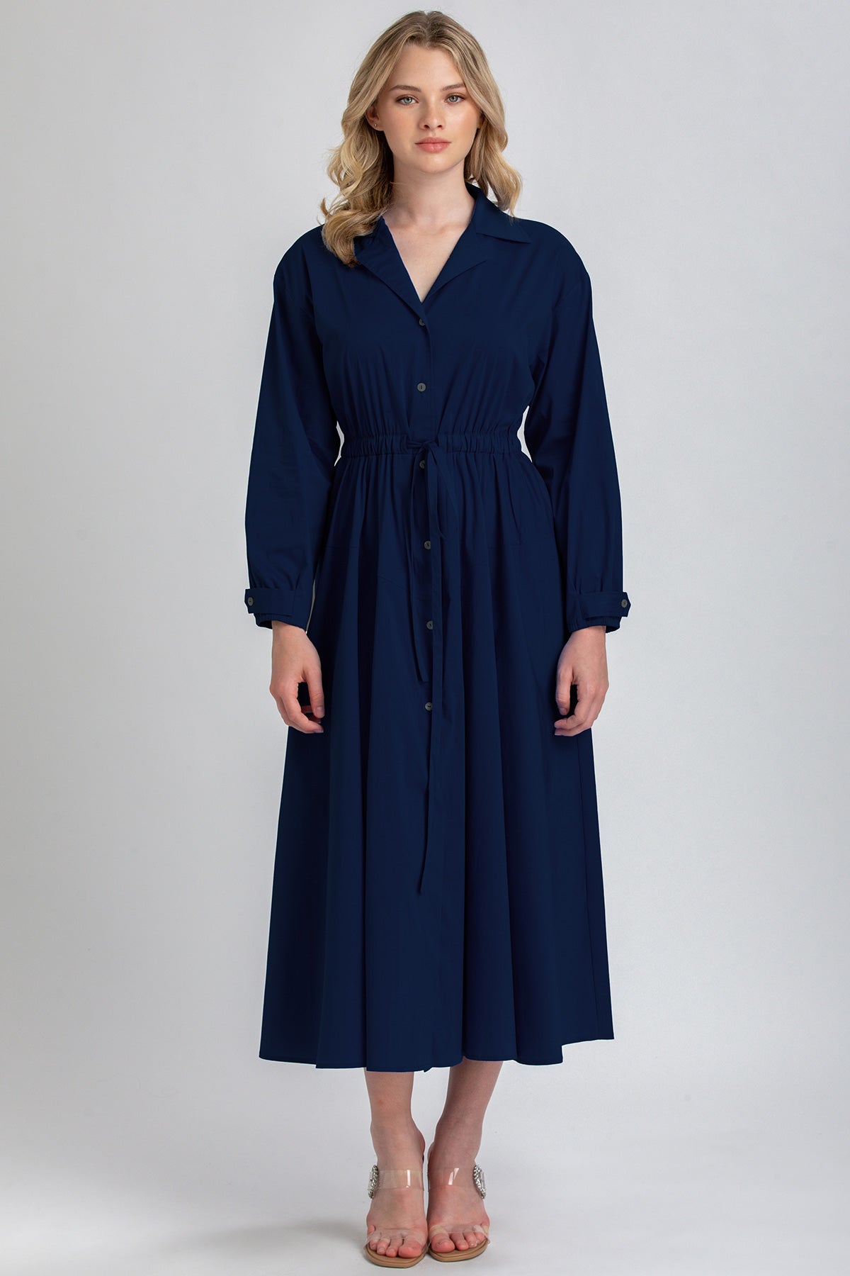 ALTHEA | Navy Blue Maxi Shirt Dress