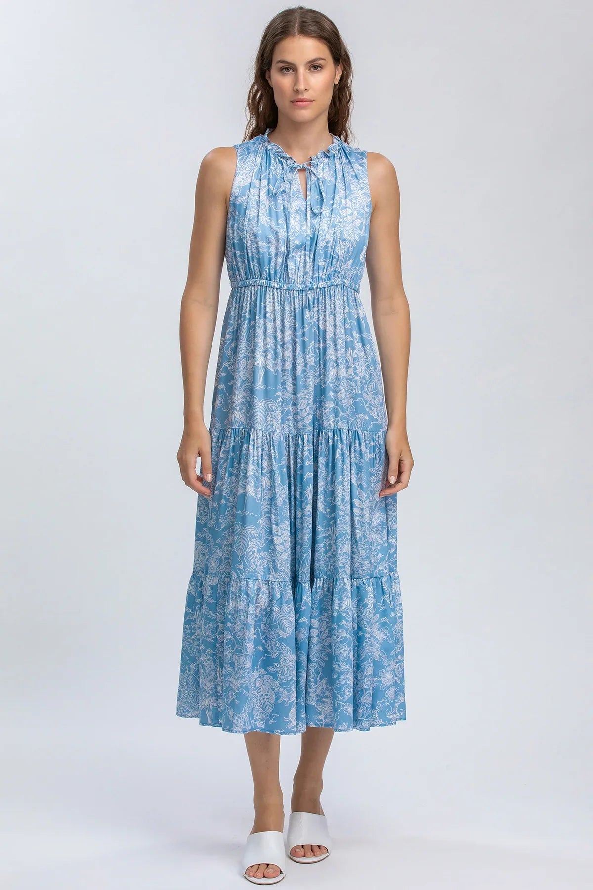 ROSE QD31 | Maxi Abito Stampato con Balze