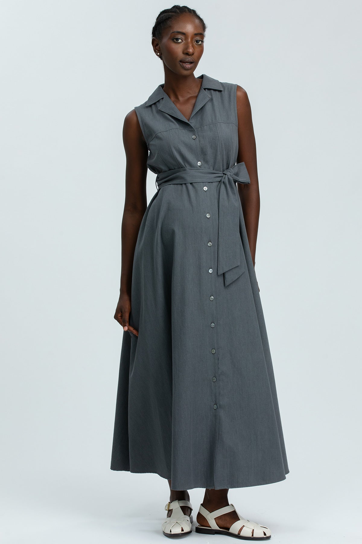 ALBA | Maxi Abito Premaman Smanicato in Cotone Tecnico Grey Denim