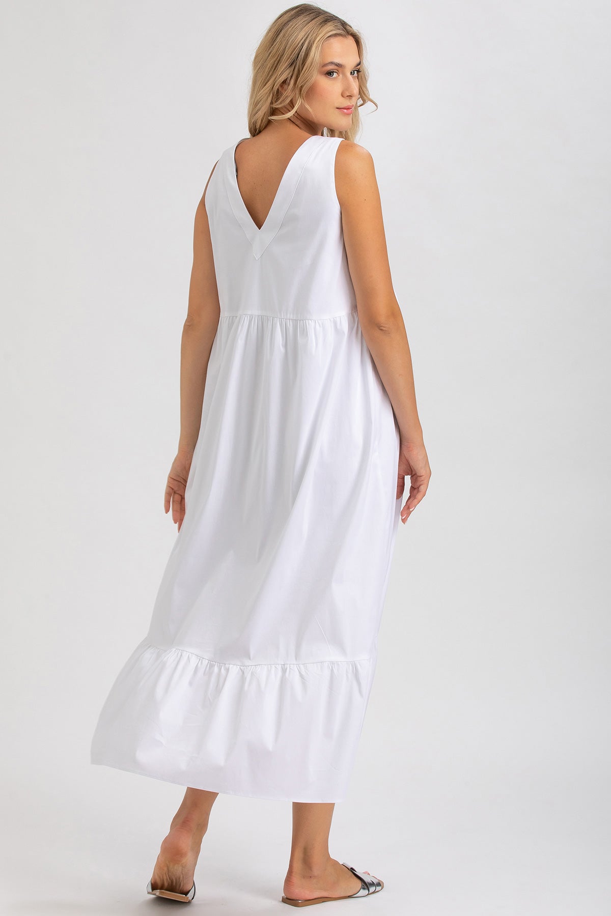 WATERLILY | White Maxi Maternity Dress with V-Neck