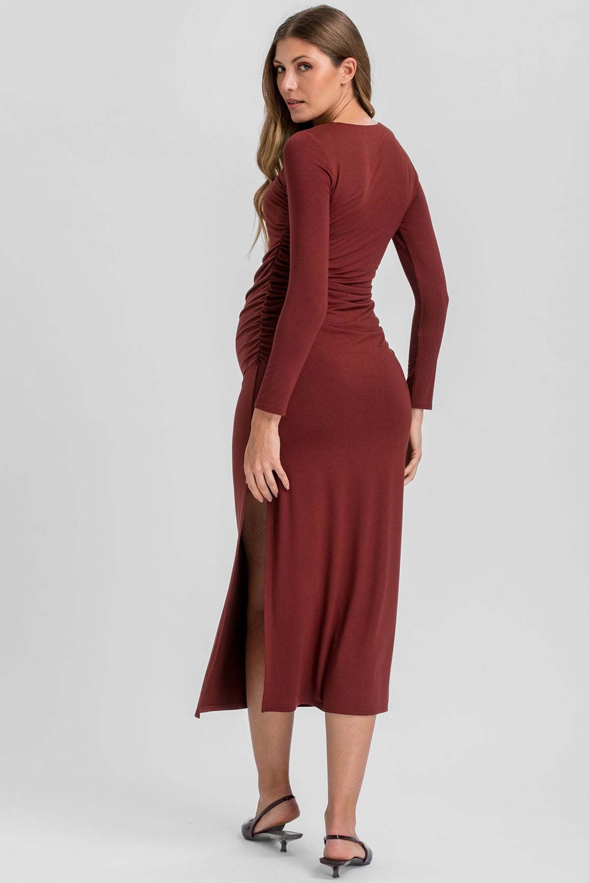 Ruby Wine maternity dress in soft bamboo jersey.
