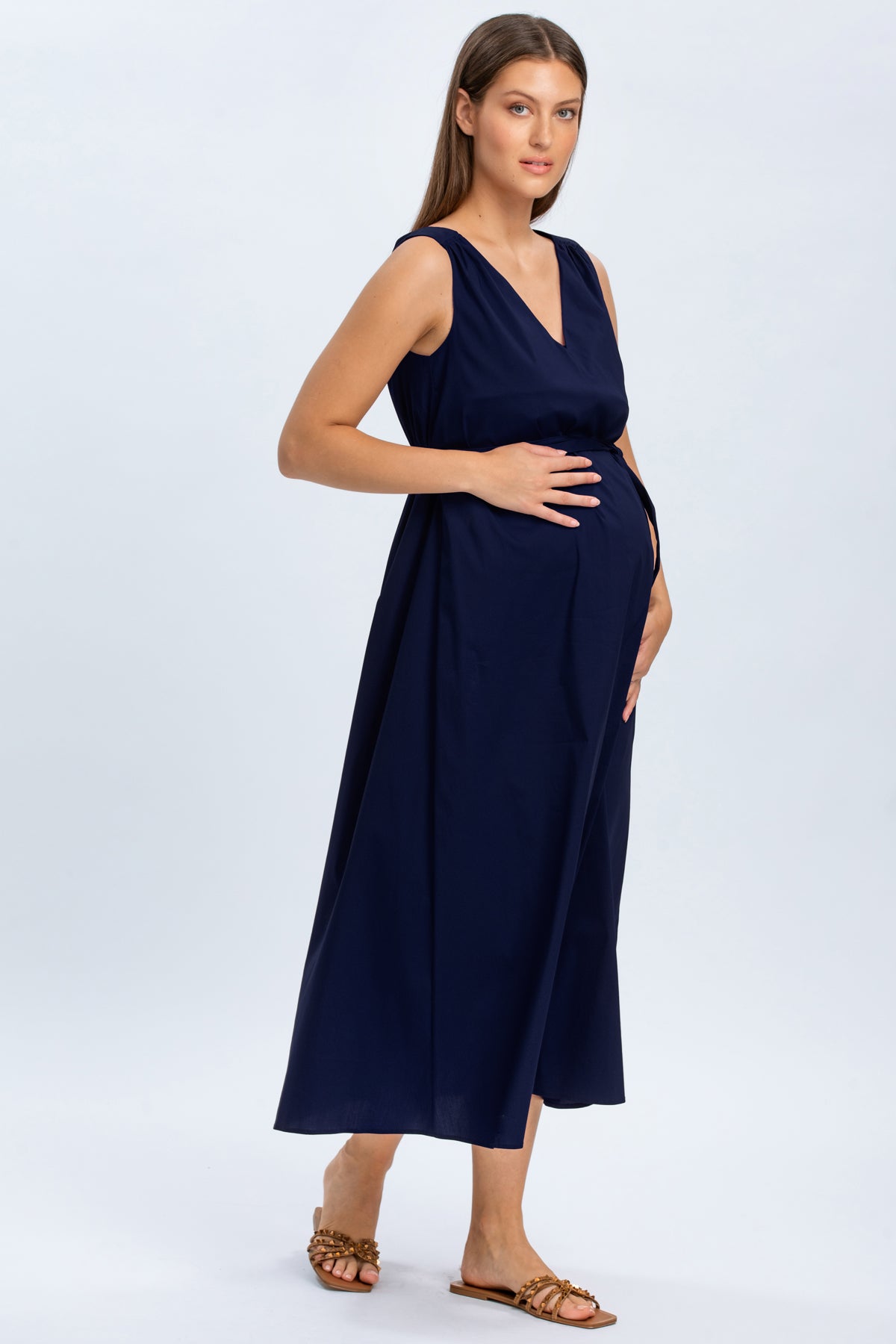 Abito premaman elegante senza maniche blu scuro, perfetto per gravidanza