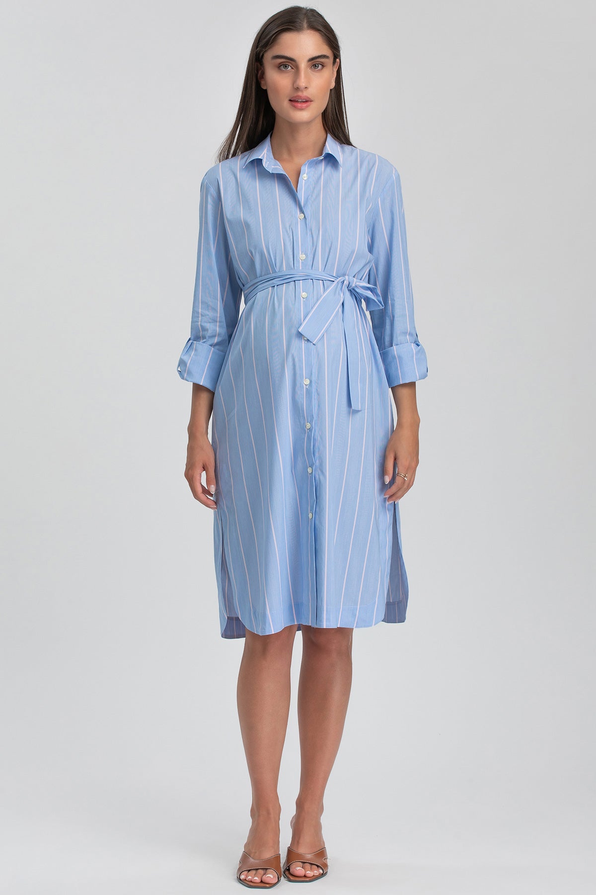 BIANCA | Abito Camicia Premaman e Allattamento in Cotone a Righe