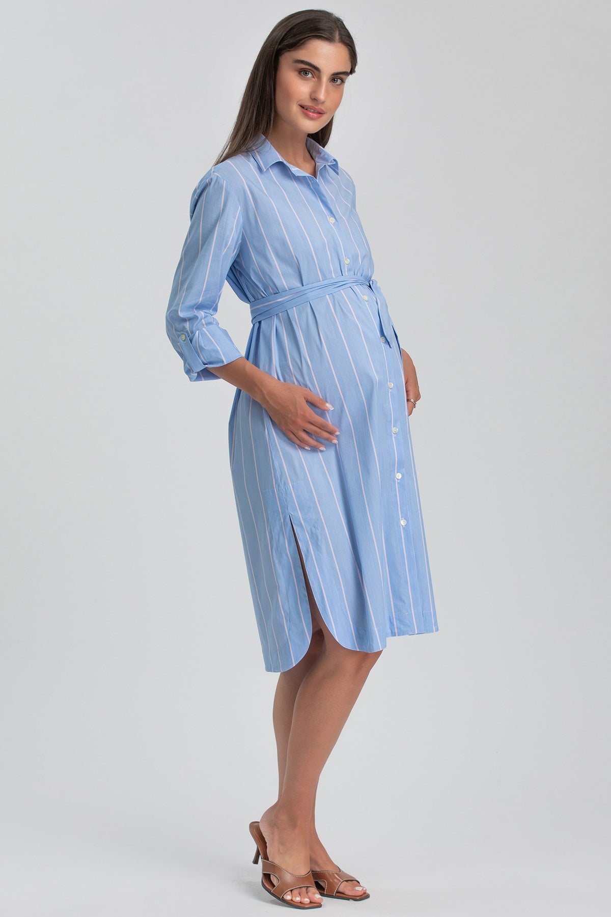 BIANCA | Abito Camicia Premaman e Allattamento in Cotone a Righe