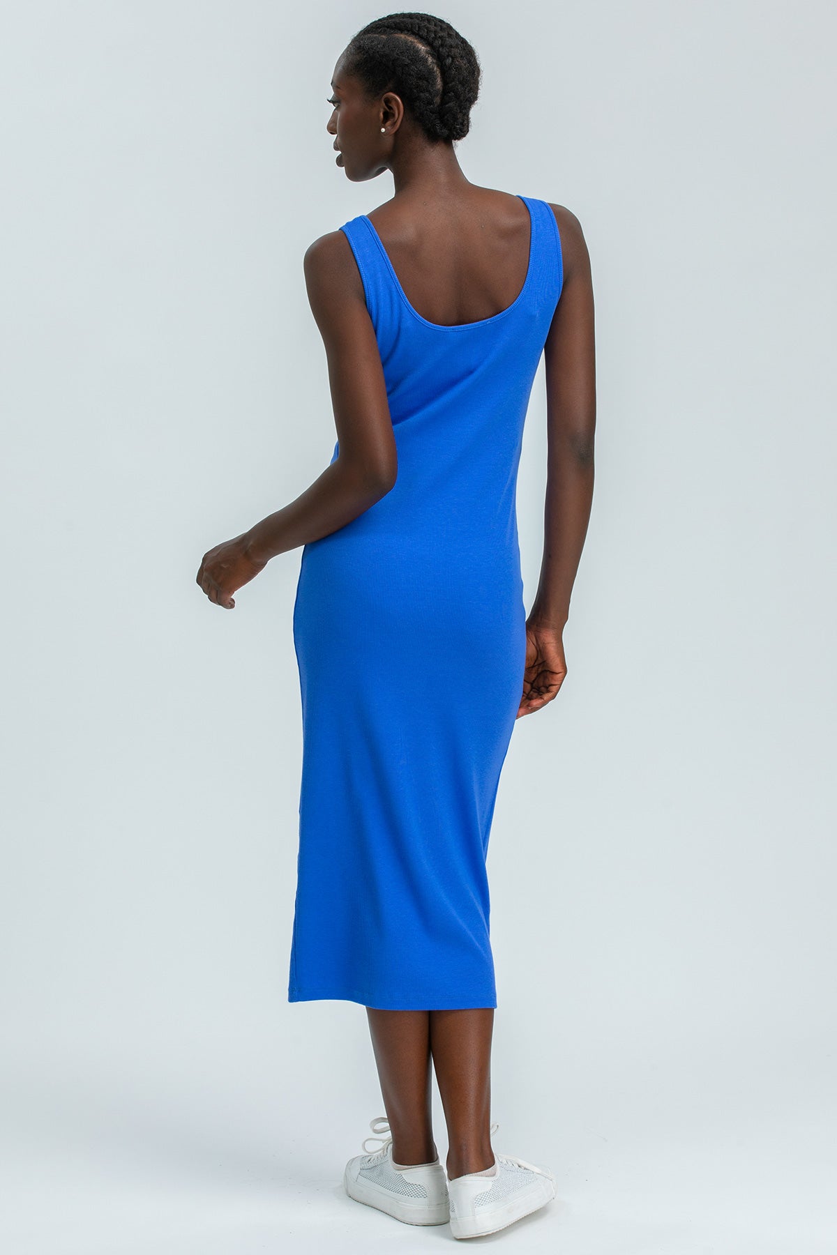 IBIZA | Blue Ribbed Maternity Fitted Dress in Soft Bamboo