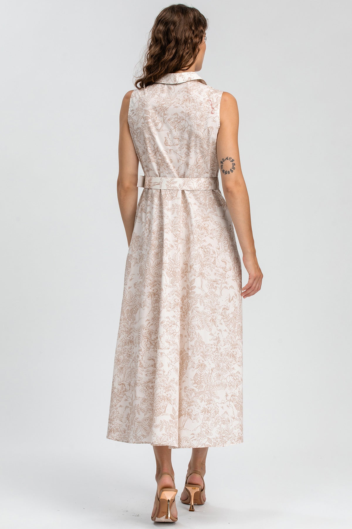 AURORA QE31 | Sleeveless Maxi Dress in Printed Cotton