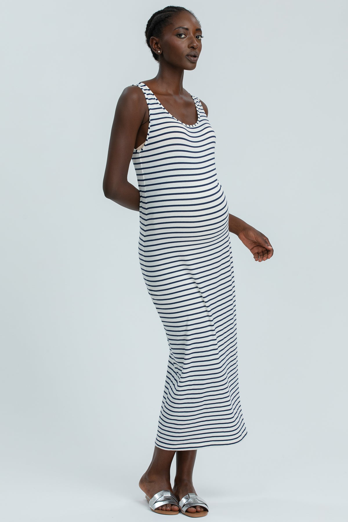 FORMENTERA | Blue Striped Fitted Maternity Dress in Jersey