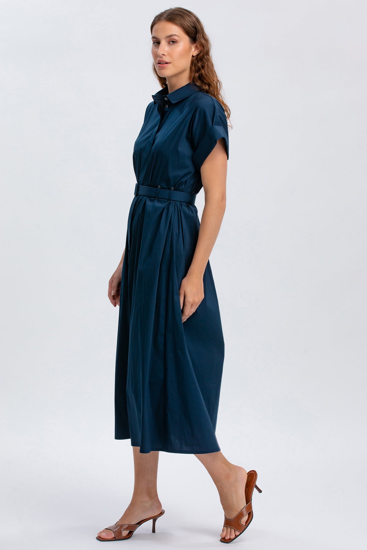 ASIA | Navy Blue Midi Dress in Cotton