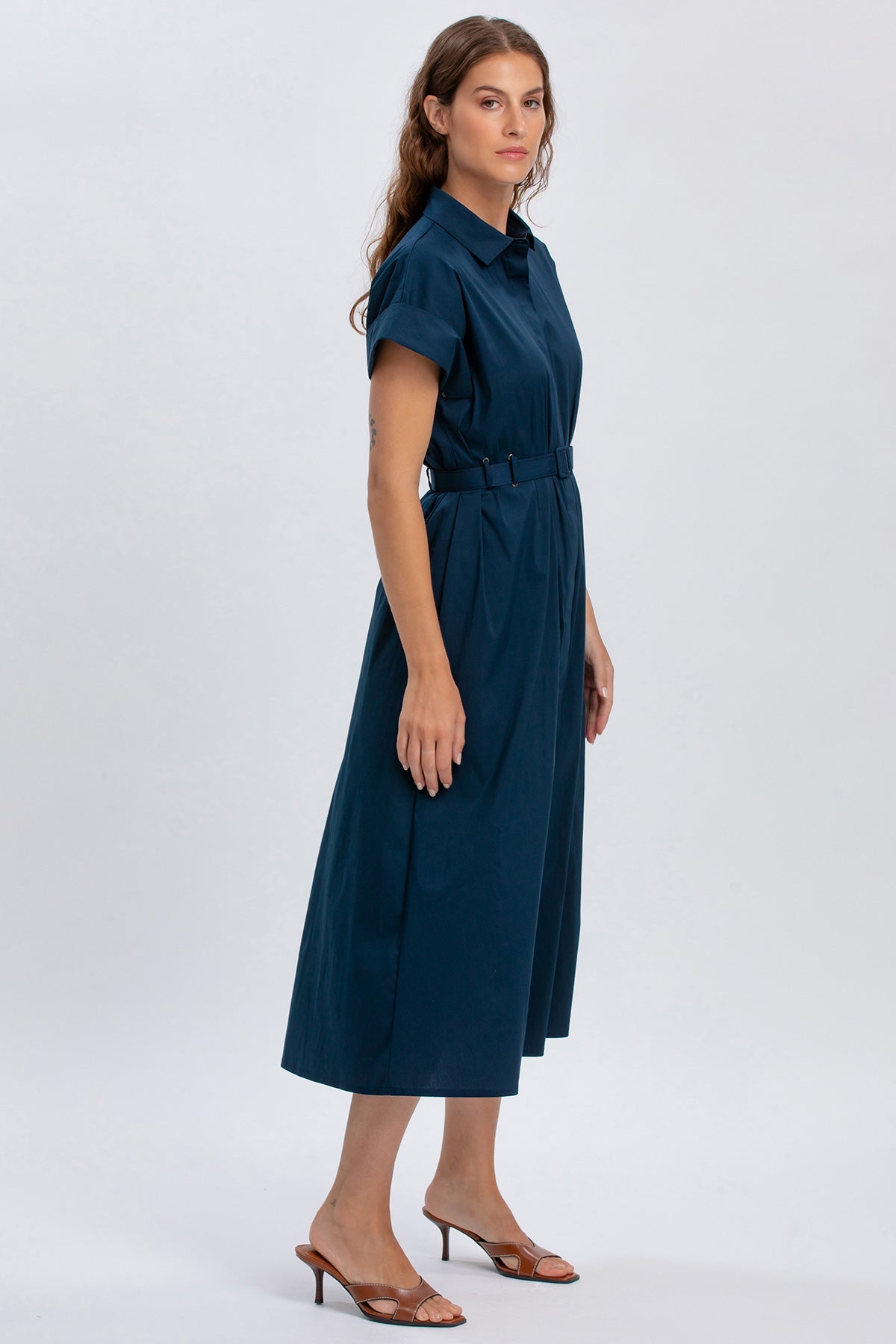 ASIA | Navy Blue Midi Dress in Cotton