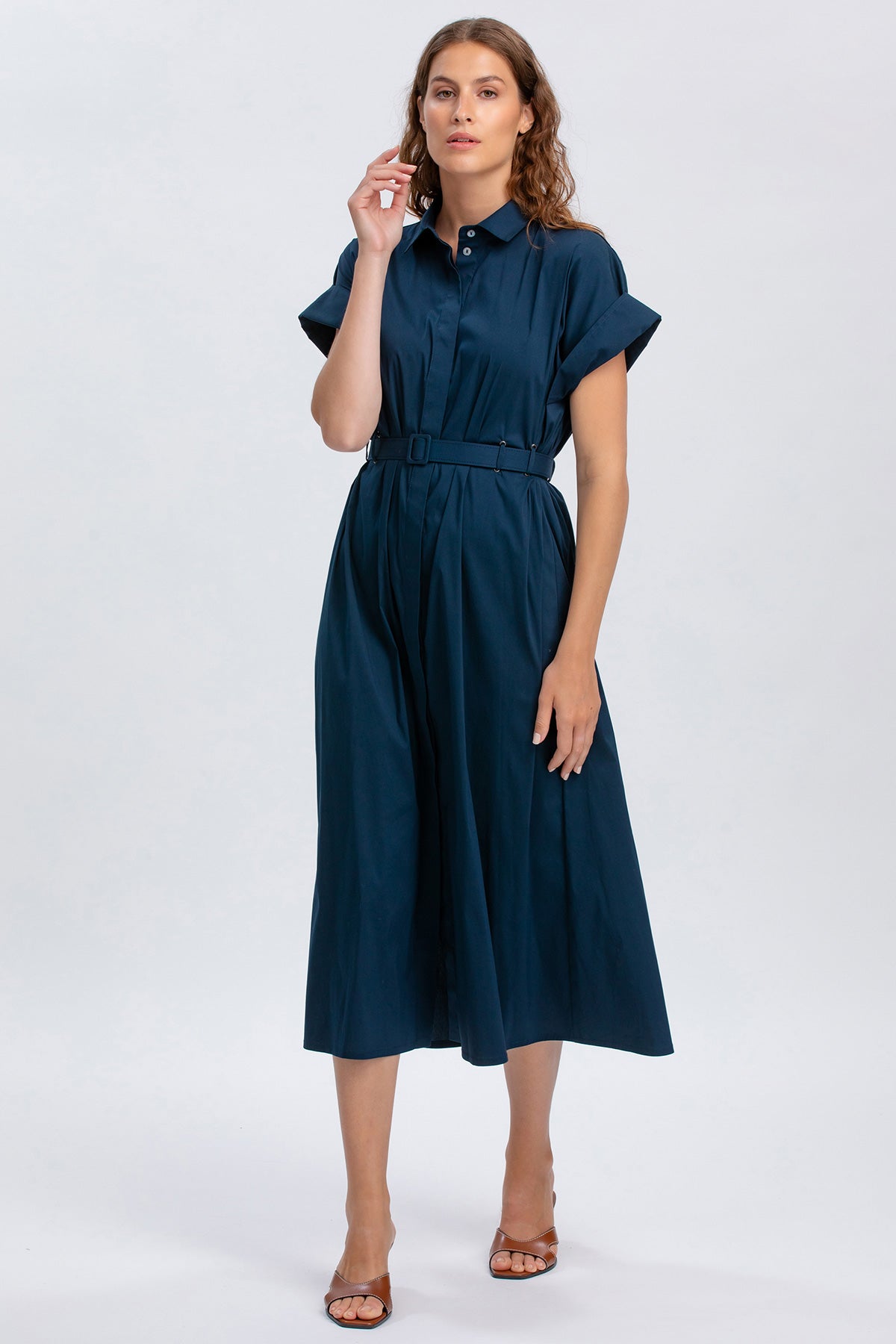 ASIA | Navy Blue Midi Dress in Cotton