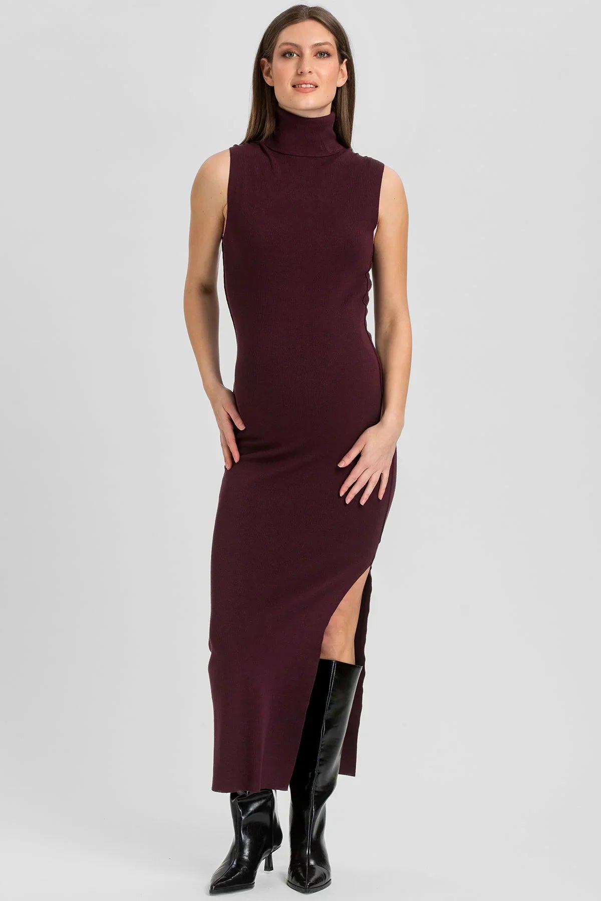 Maxi Abito Premaman Bordeaux con Spacco Laterale