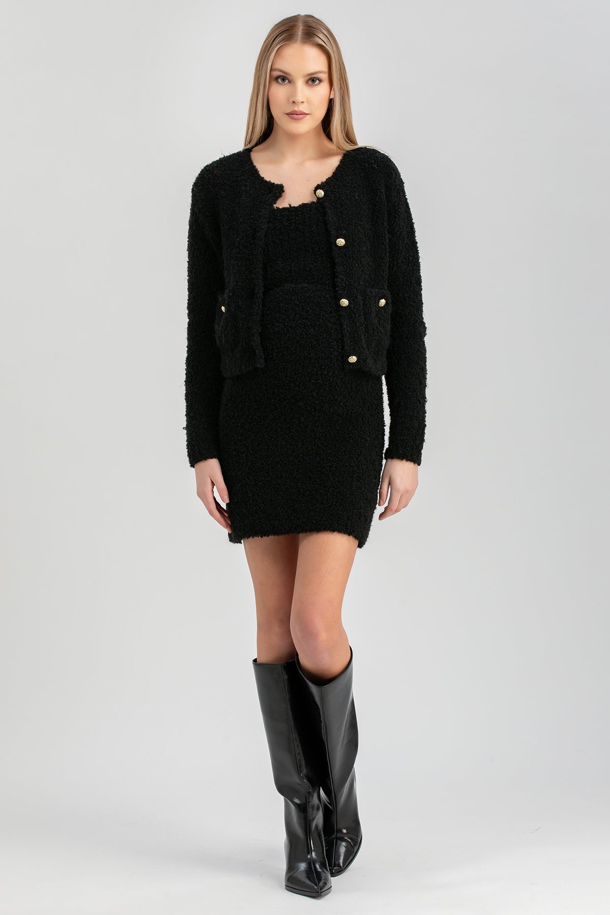 COURCHEVEL | Cardigan Premaman in Maglia Bouclé Nero