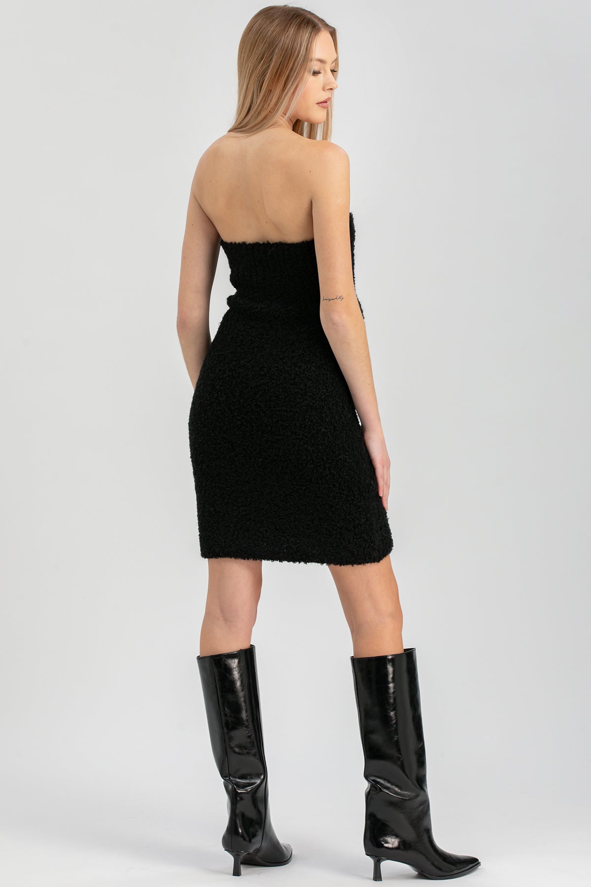 VERBIER | Tubino Premaman Aderente Senza Spalline in Maglia Bouclé Nero