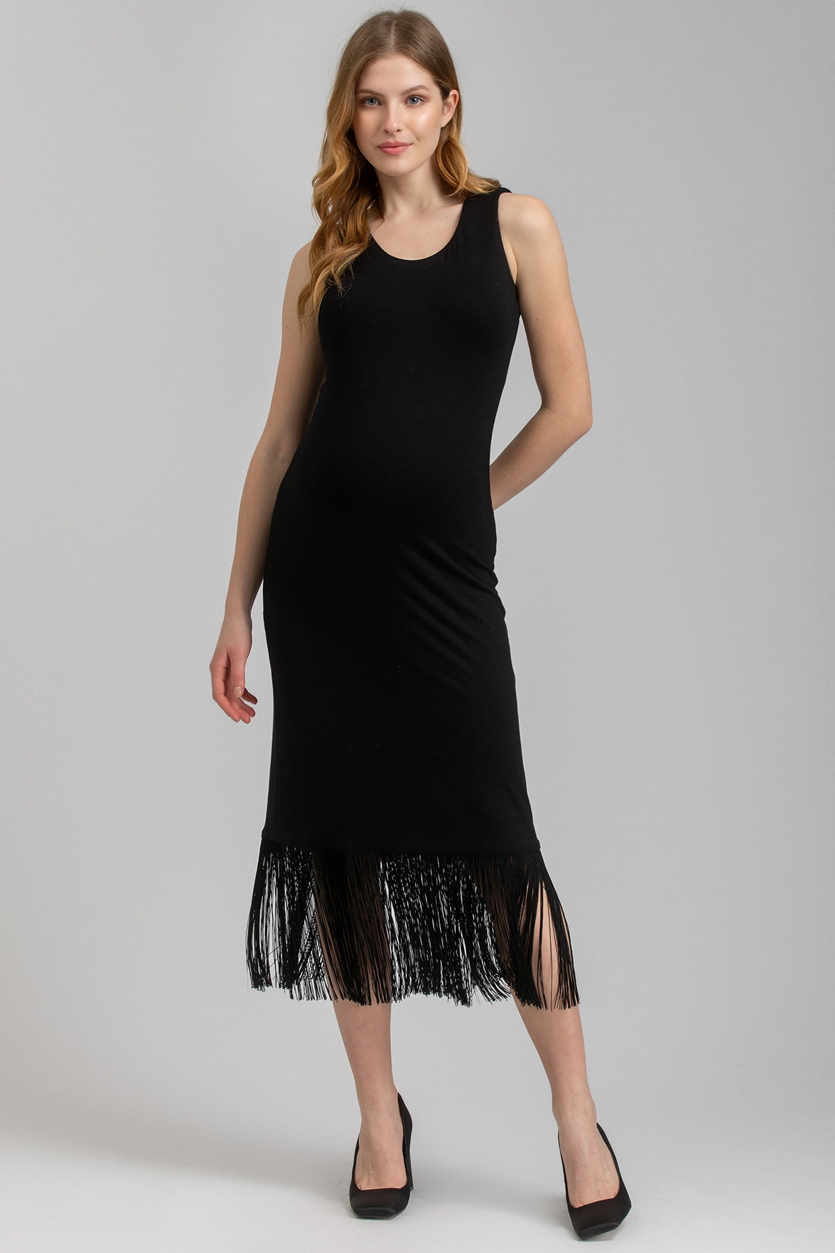 ANAIS | Abito Premaman Aderente Nero con Frangia