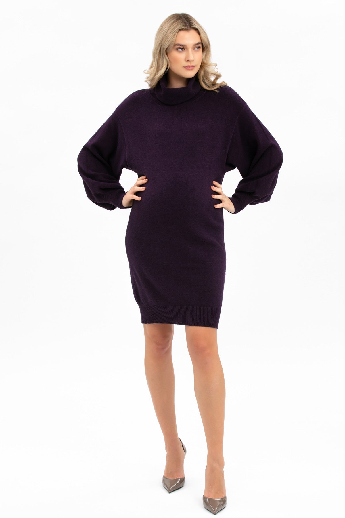 LUNA | Plum Maternity Dress with Puff Sleeves