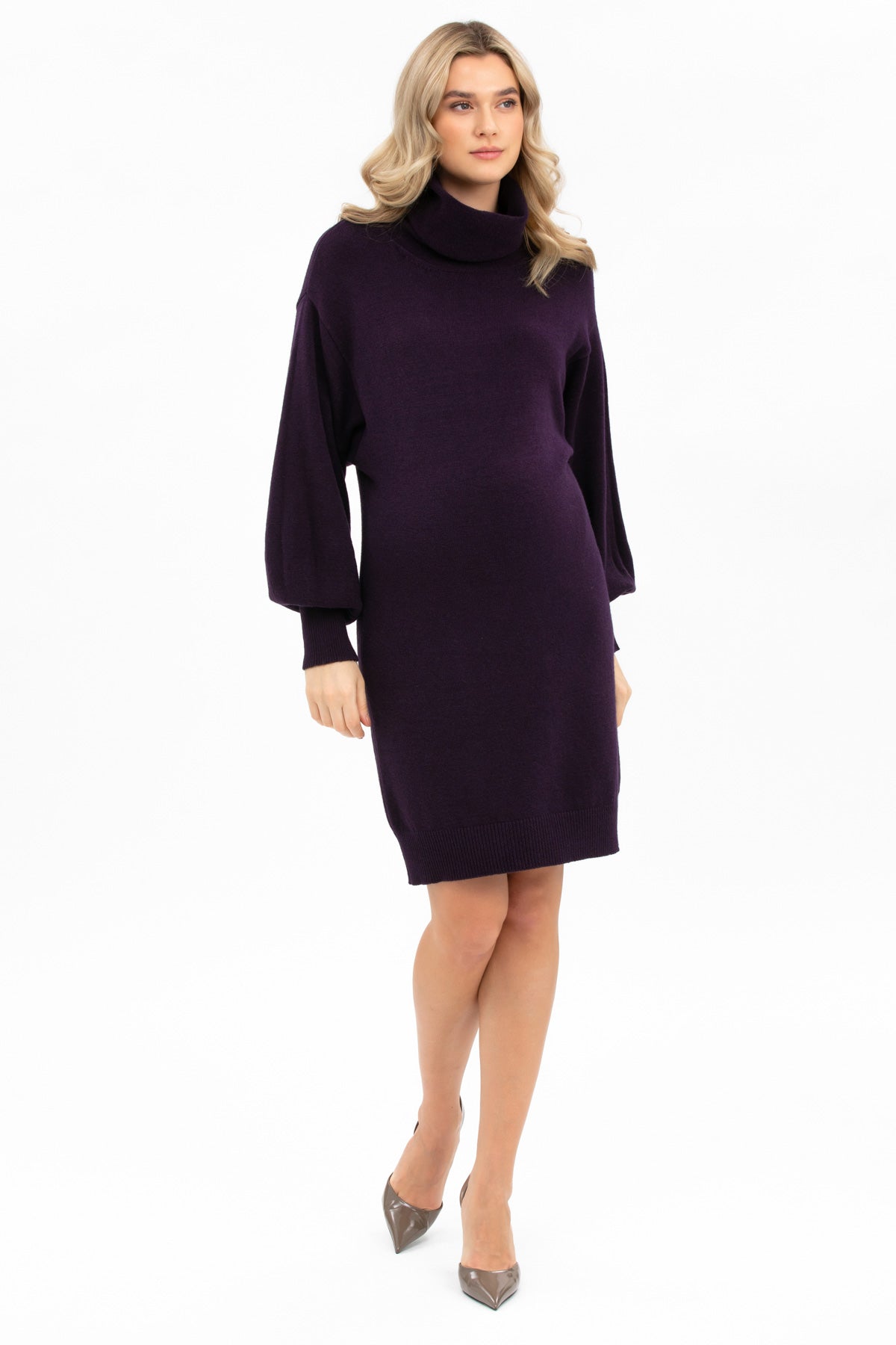 LUNA | Plum Maternity Dress with Puff Sleeves