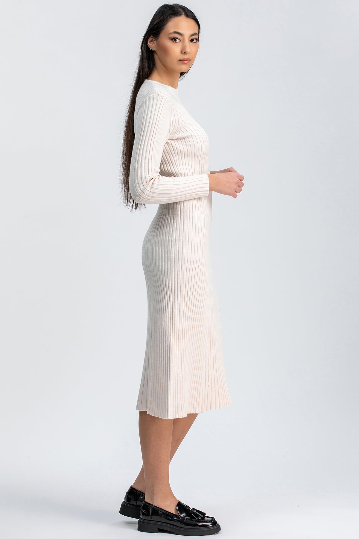 GEMMA | White Long Sleeve Midi Dress